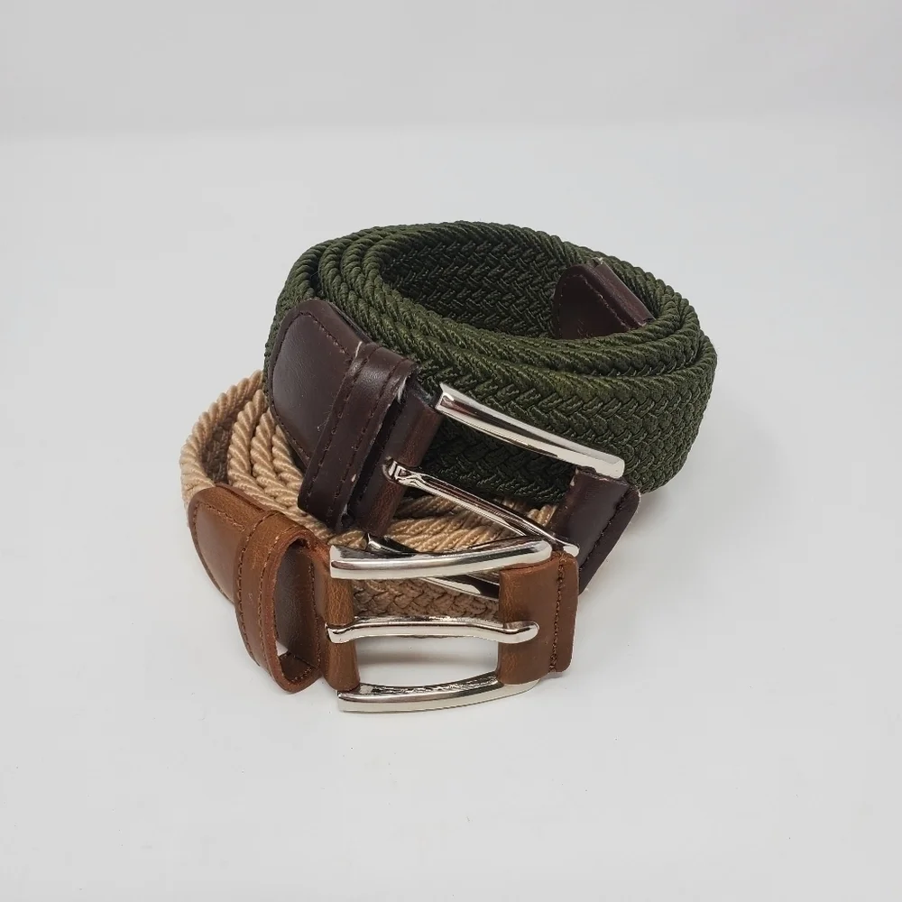 BULLIANT BELT LOT OF 2 STRETCH WOVEN FABRIC BELTS KHAKI & ARMY GREEN MEN OS